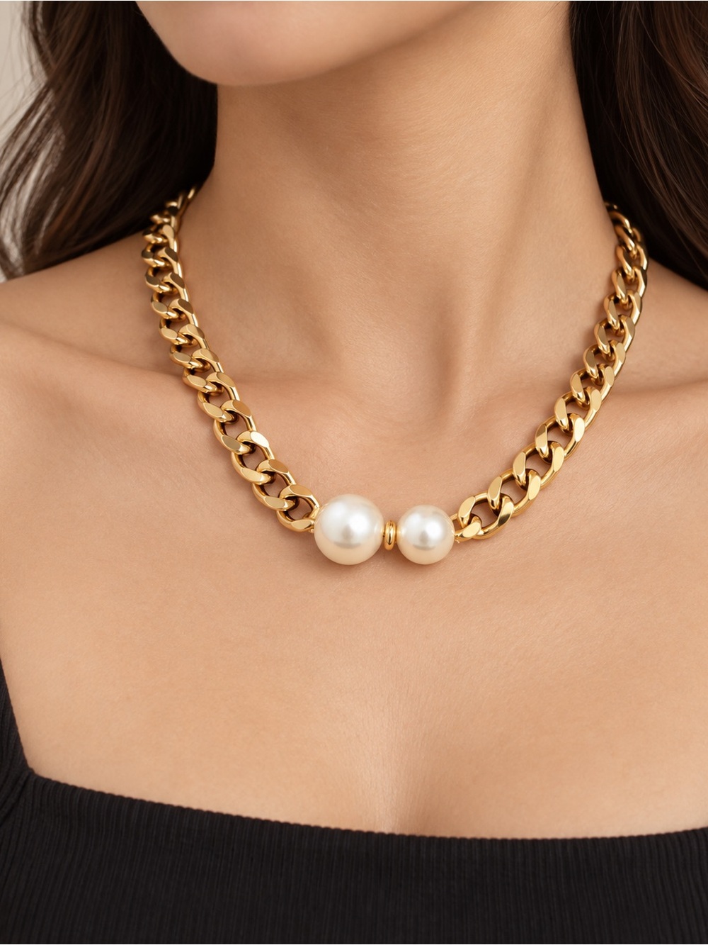 Gold Chain Pearl Accent Necklace